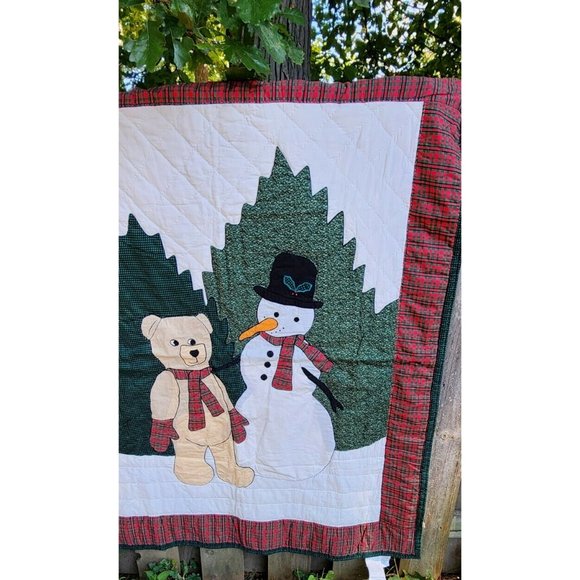 American Pacific Christmas Quilted Patchwork Throw/Wall Hanging Snowman Bear - Picture 7 of 12
